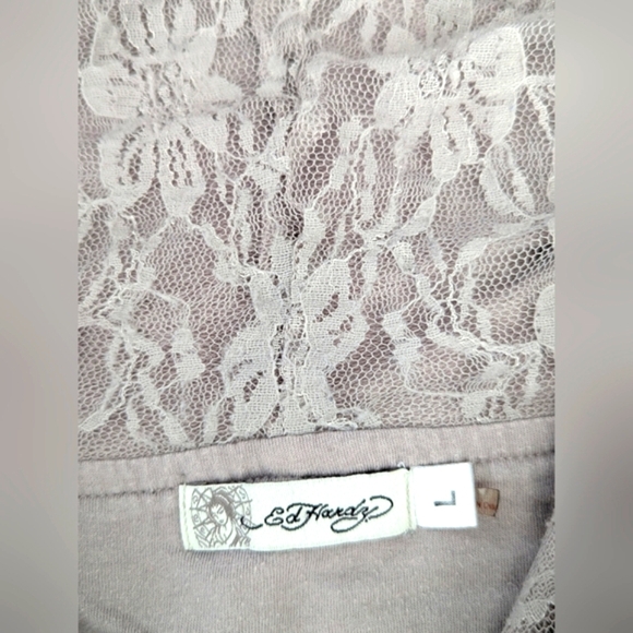 Vintage Ed Hardy Women's (Large) Slim Long Zip-Front Hoodie With Graphics & Lace - Picture 9 of 16